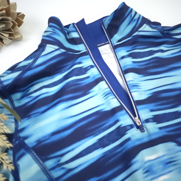 Lauren Ralph Lauren Blue Patterned Women's Work Out Quarter-Zip Pullover S - Picture 4 of 10